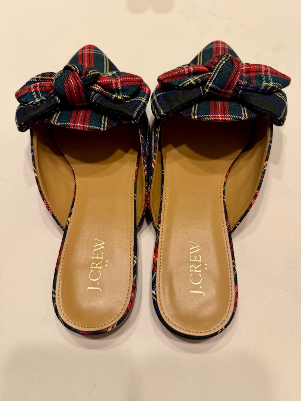 J Crew Plaid Bow Pointed Toe Slip-On Flats - Size 10 - Picture 2 of 8